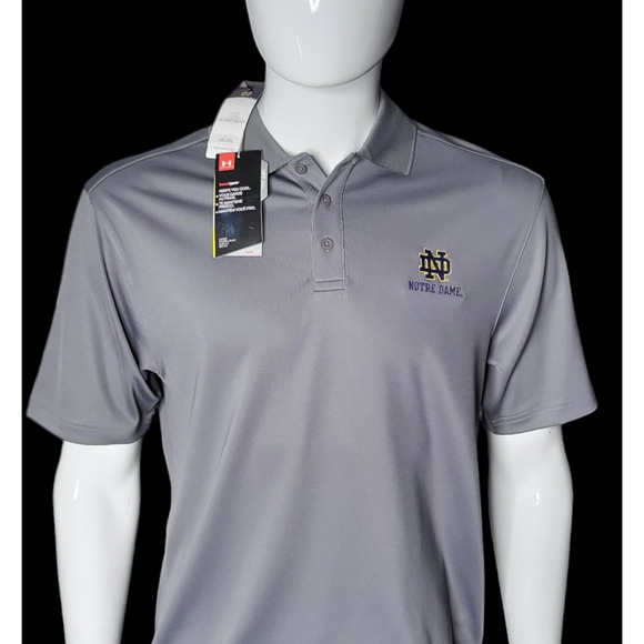 NWT UNDER ARMOUR Notre Dame Fighting Irish Golf Polo Shirt Grey Men’s Size M - Picture 1 of 11